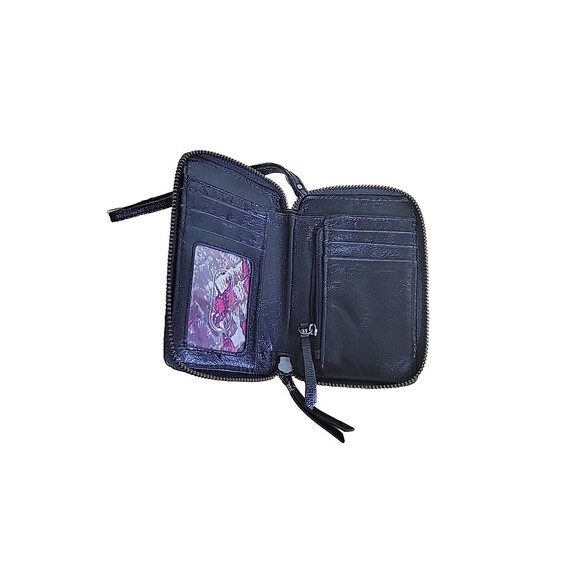 Elloit Lucca Wristlet Woven Black Leather Zip Around Wallet Cell Phone ID Purse - Picture 4 of 5